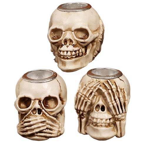 SALE Gothic Tea Light Holder Horror Skeleton Skull Candle Holders Candlestick - Picture 12 of 15