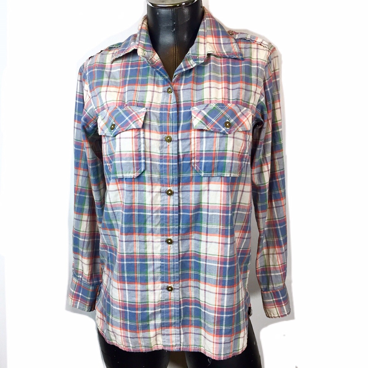 Current Elliott Womens Plaid Button Front Cotton Shirt Top