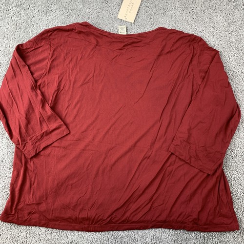 NWT Apostrophe Top Women's 24/26W Red Floral Print V-Neck 3/4 Sleeve Nylon - 第 5/8 張圖片