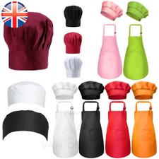 VDL Adult Kids Apron With Pocket Bib Baking Catering Art Chef Hat Cap Skull Cap
