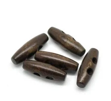 Toggle Wooden Buttons - Dark Brown Finish - 3x1cm (1-1/8"x3/8")