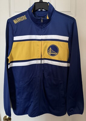 Golden State Warriors Men s Large NBA Full-Zip Track Jacket Royal Blue/Gold NEW