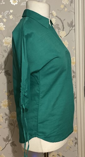 Monsoon Organic Cotton Linen Blend Bright Jade Green Smock Blouse Size S NEW £39 - Picture 3 of 7
