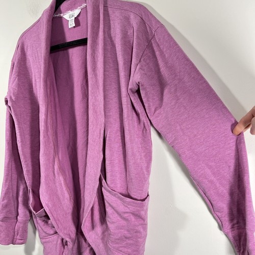 Athleta Girl Wrap 'N Roll Sweatshirt Pink Open Front Cardigan XXL / 16 - Picture 2 of 7