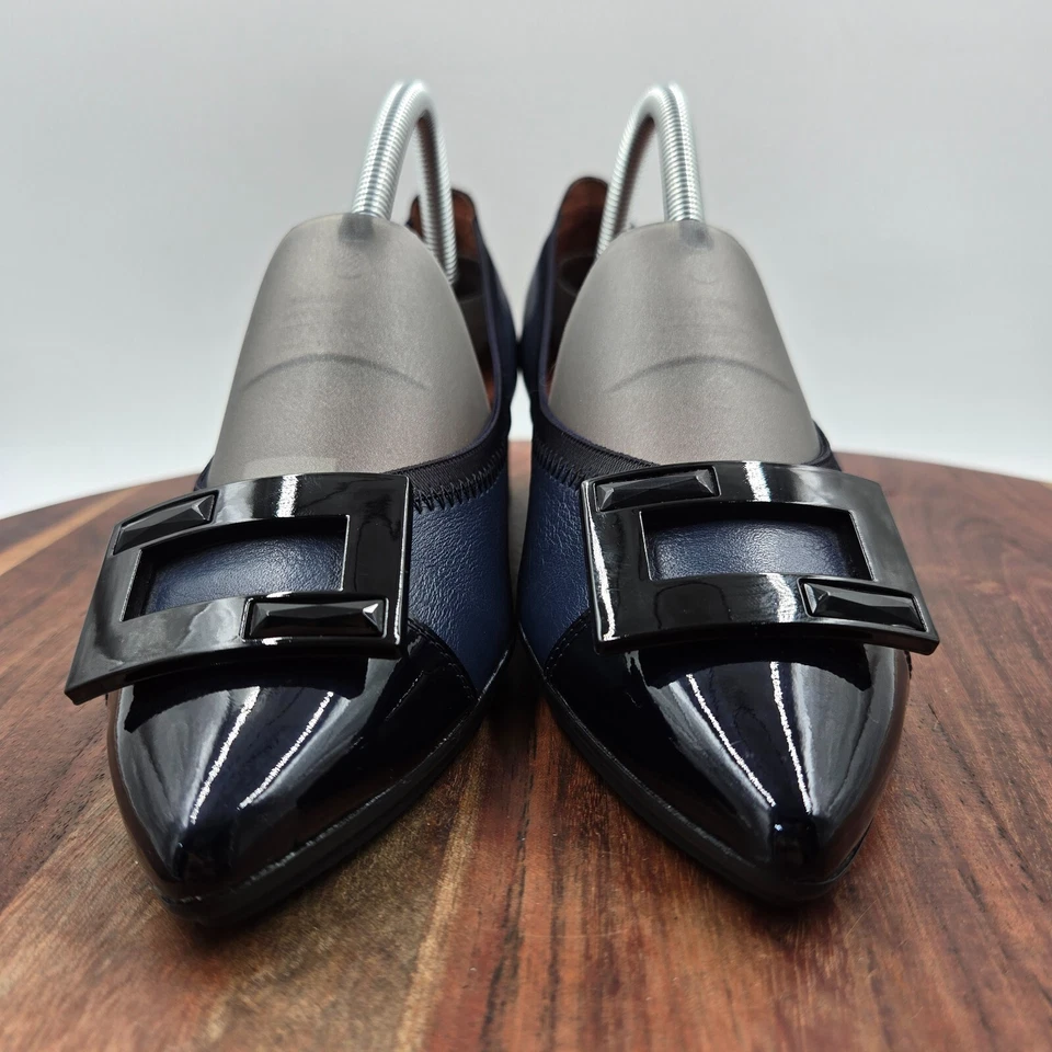 Hispanitas 泵跟鞋女式 39/8 蓝色漆皮帽尖扣 — 第 2/4 张图片