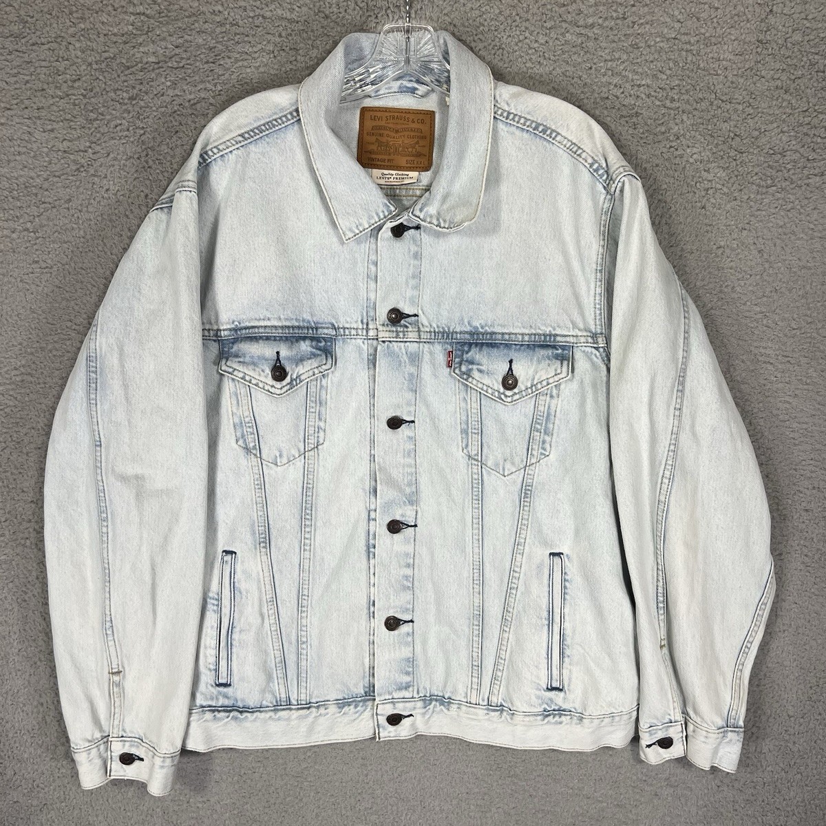 Levis Premium Jacket Mens 2XL Blue Denim Trucker Type 3 Red Tab 