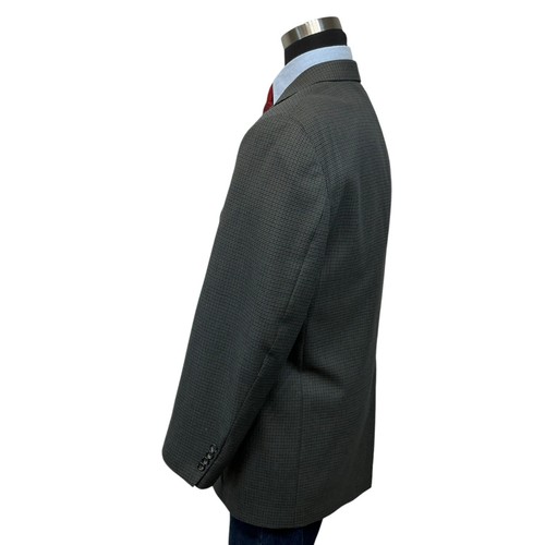 48R Stafford Wool Suit Jacket Sport Coat Blazer Plaid Shepherds Check Gray Green - Picture 13 of 16