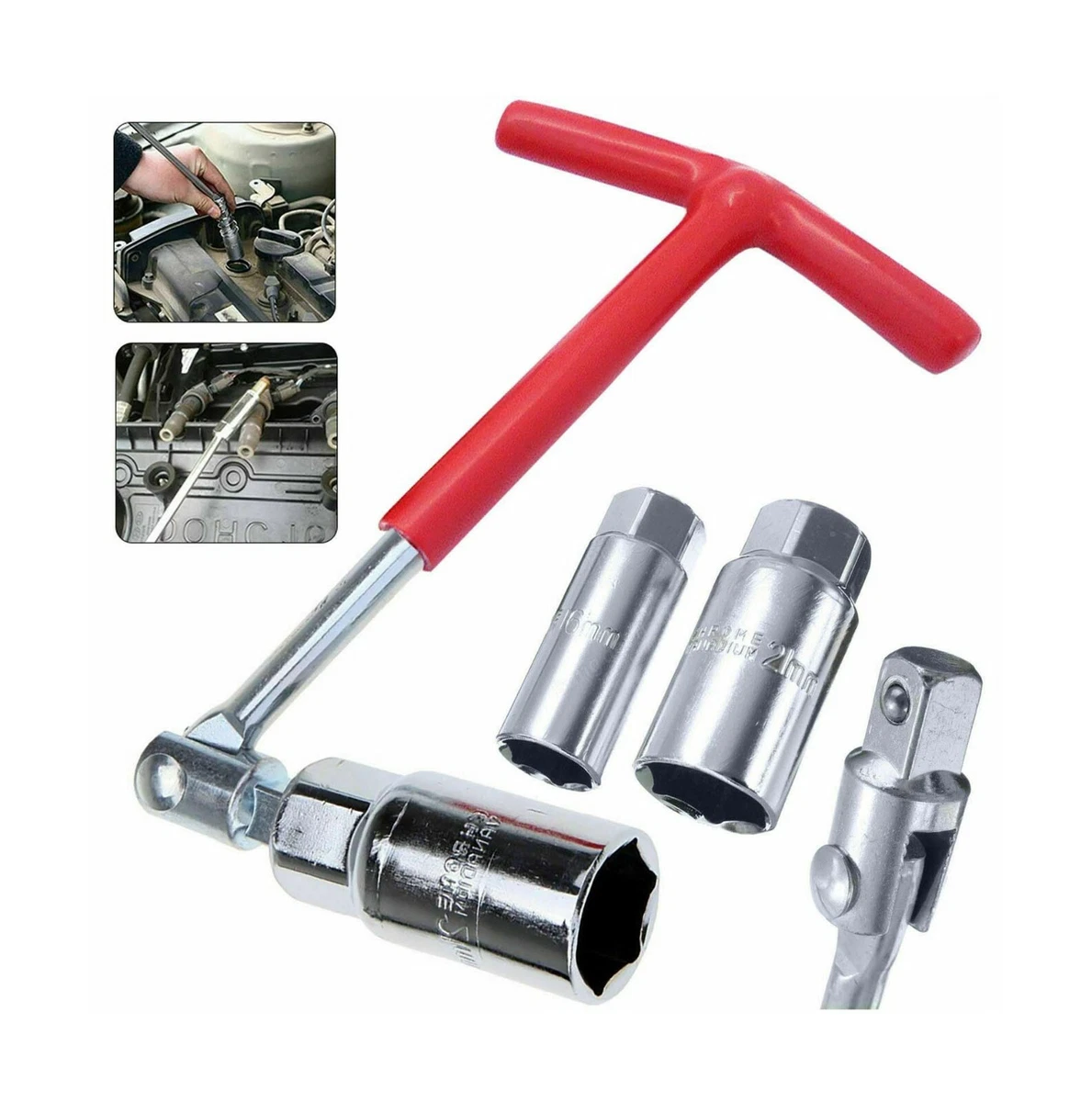 4PC T BAR SPARK PLUG WRENCH SET REMOVER TOOL SOCKET MECHANICS 16 18 21mm