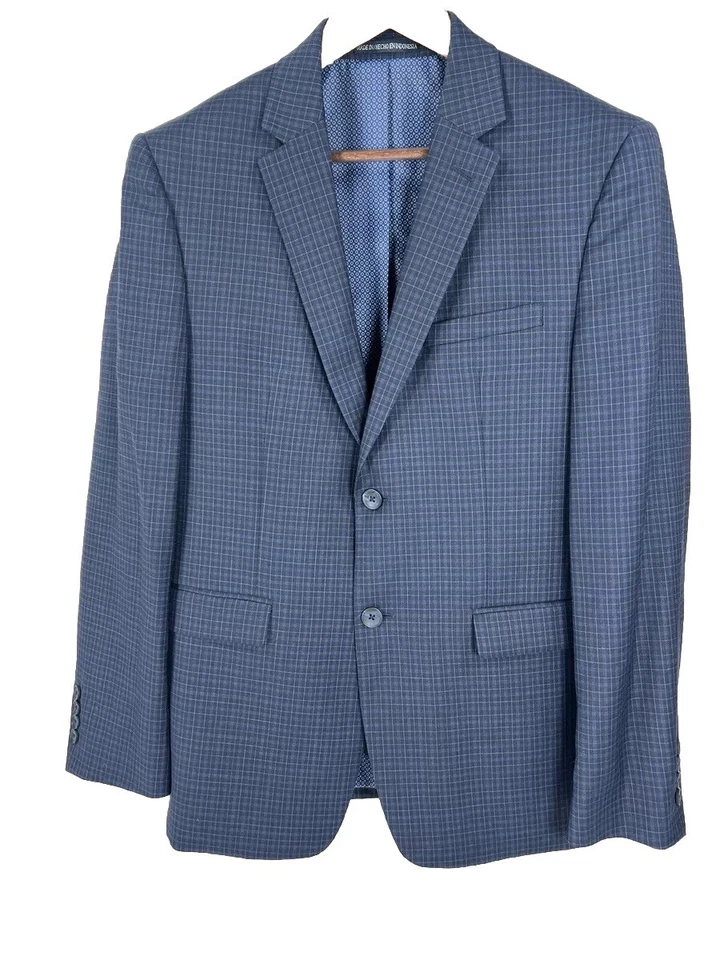 Original Penguin Blazer Size 40 Blue Birdseye Wool 40R Plaid Windowpane - Image 2 of 4
