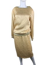 Vintage 80s Oscar de La Renta Silk Cheetah Bomber Top Skirt Suit Set Sz 8 FLAWS