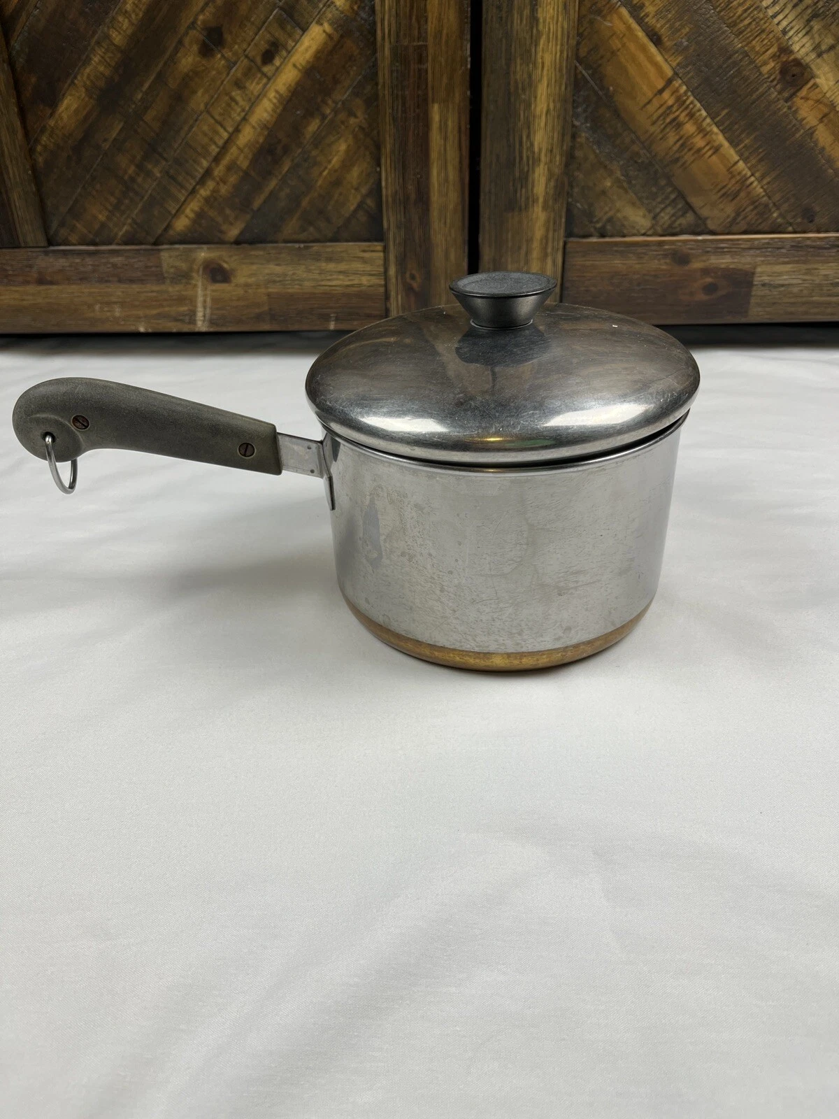 Revere Ware Double Ring Pre-1968 3 Qt Copper Clad Stainless Sauce Pan With Lid