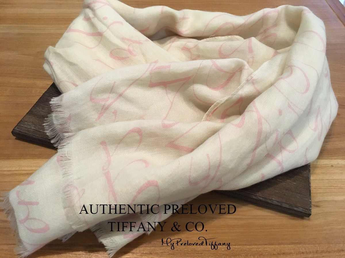 RARE Authentic Tiffany Co Pink White Notes Scripts Cashmere Silk