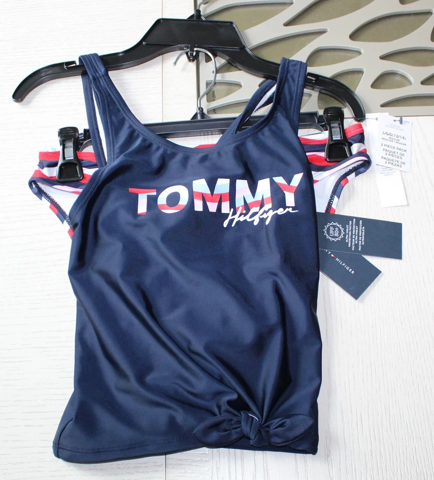 Tankini TOMMY HILFIGER Big Girls Logo Estampado Ondulado, Juego de 2 Piezas Talla: L $46 Foto 2 de 3