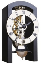 Jolie pendule à poser squelette mécanique noire design moderne HERMLE23015 NEUVE