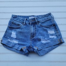 Bullhead Denim Co. Women's Size 1/ 22 Blue High Rise Jeans Shorts Distressed