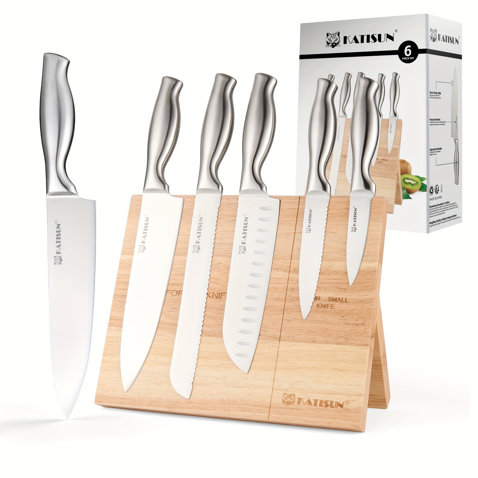 Set With Wood Magnetic Knife Holder Block