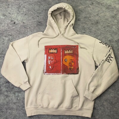 Jean-Michel Basquiat Hoodie Mens Small Beige Sweatshirt Art Red