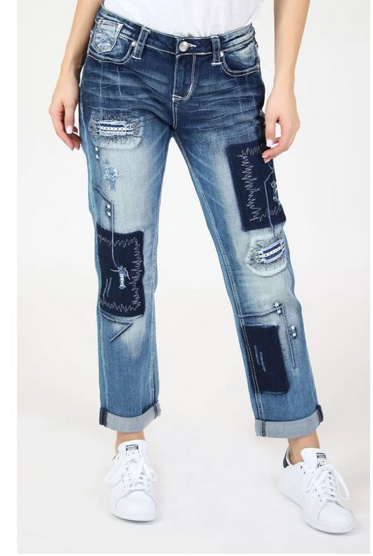 Straight Leg Jeans Grace And Lace Girlfriend Jeans Mid-Rise