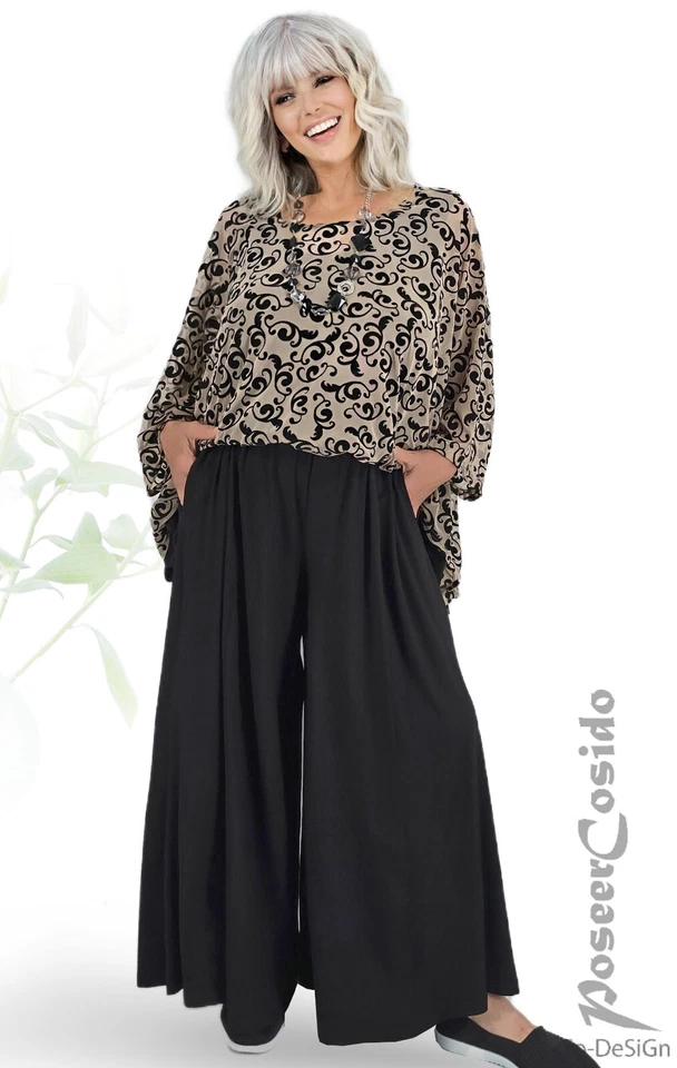 PoCo LAGENLOOK Marlene-Hose Hosenrock schwarz 46 48 50 52 54 56 58 L-XL-XXL-XXXL - Bild 4 von 4