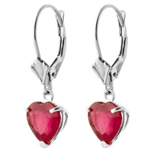 14K.SOLID GOLD LEVERBACK EARRING WITH NATURAL RUBIES (White Gold) - Picture 3 of 7