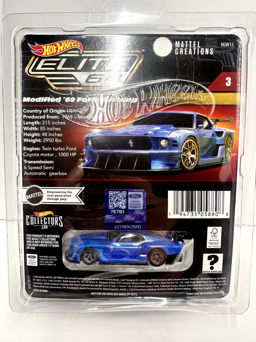 Hot Wheels Elite 64 Licensed Ford Blue Modified 69 Mustang HGW13