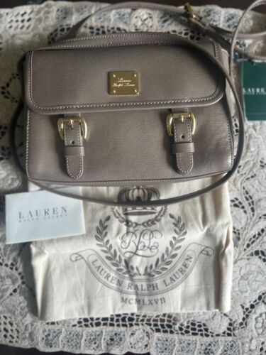 Lauren Ralph Lauren GRAY Leather Crossbody Flap Saddle Bag Magnetic Buckles