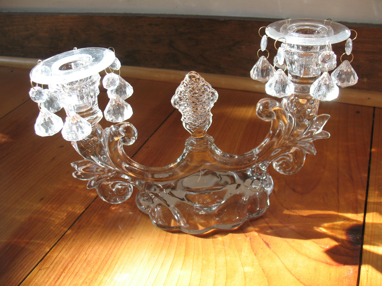 3 Cambridge Caprice Candle Stick Holders Candelabras Glass & Bobeche