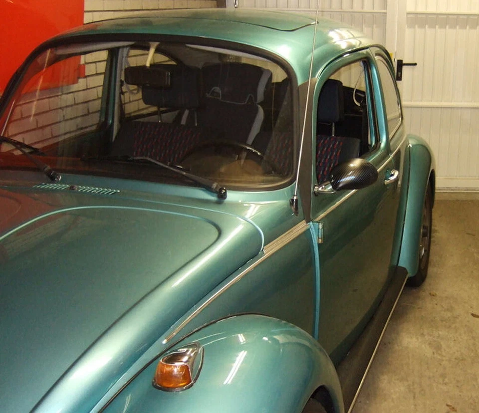 Espejo retrovisor estilo retro clásico California de fibra de carbono azul tinte vidrio Foto 4 de 4