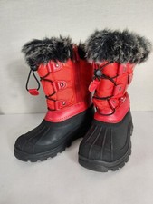 Dream Pairs Girls Sz 2 Red Black Faux FurTrim Thinsulate Waterproof Winter Boots