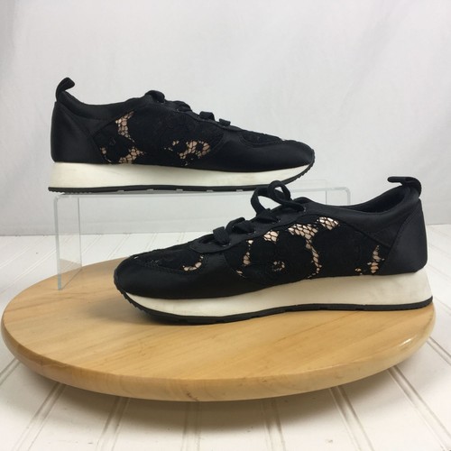 Zara Basic Black Satin & Lace Sneakers Womens Size 39 EU US Size 8 Shoes - Picture 2 of 9