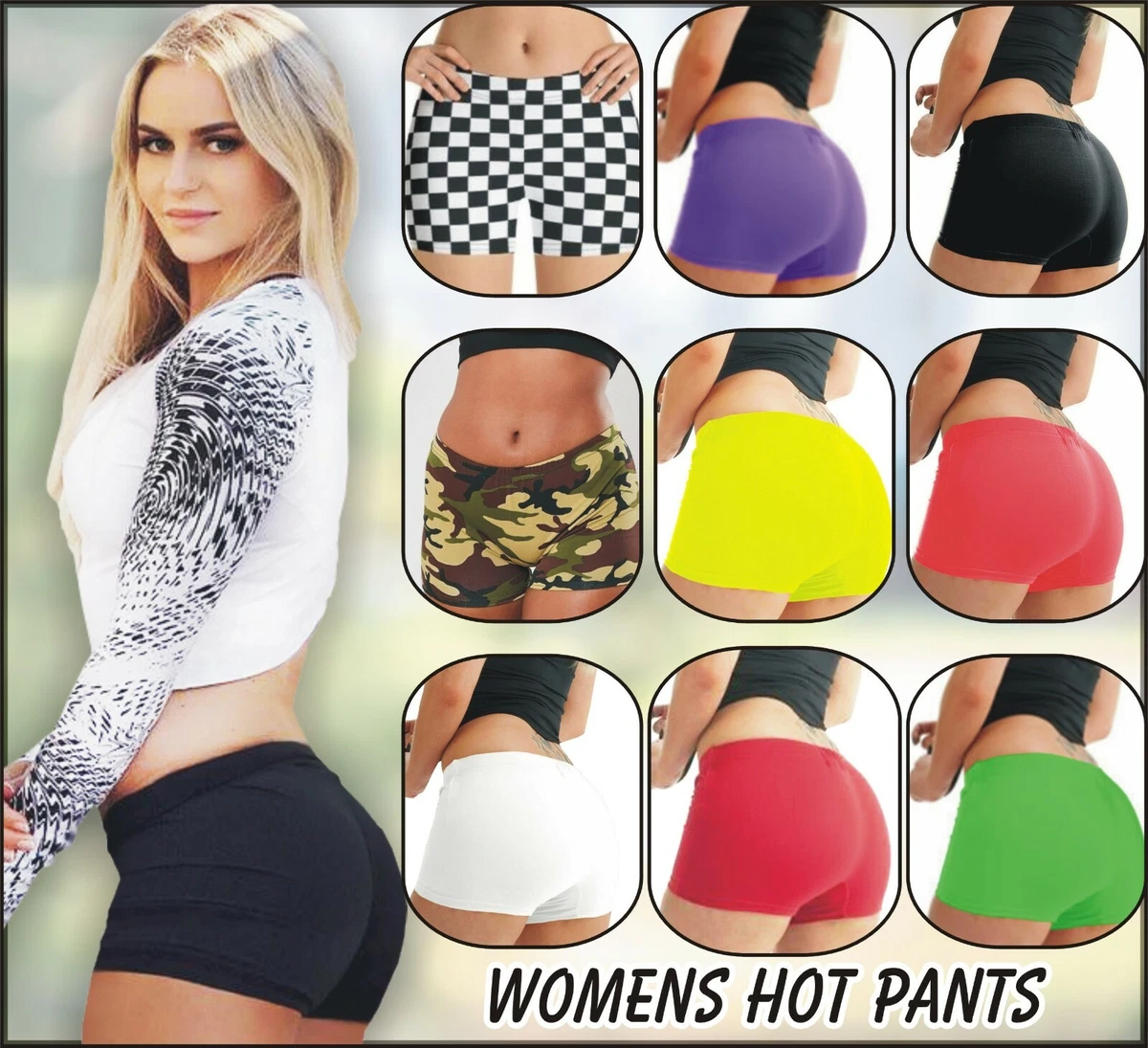 Womens Hot Pants Plain Stretchy Yoga Fitness Dance Club Wear Summer Mini  Shorts