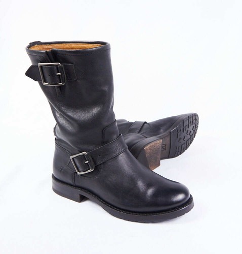 Black Leather Moto Lug Boots | eBay