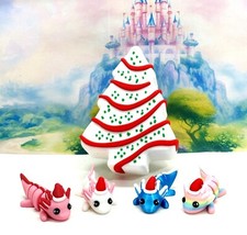 4pcs 3D Printed Mini Axolotl with Christmas tree Container, Fidget Toy