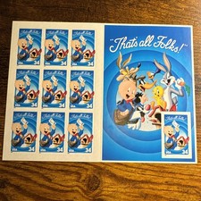 2001 US SC 3535 34c That's All Folks, Loony Toons, Porky Pig MNH
