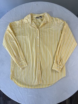 Gap Women s Yellow White Striped Button Down Shirt Small Cotton Long Sleeve