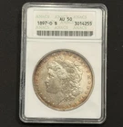1897-O Morgan Silver Dollar — ANACS AU50 🔥 Vintage Soapbox Holder