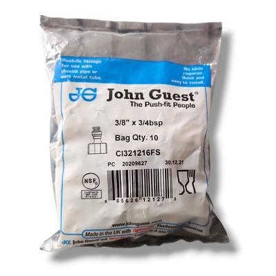 John Guest CI321216FS Tap Adapter Flat End - 3/8'' x 3/4'' BSP - 10Pack