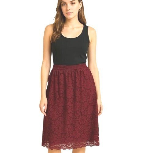 Lace Midi Skirt Womens Size 2X Lined Romantic Scalloped Hem Flirty-image