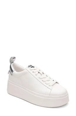 ASH White/Silver Leather Lace-Up Sneakers Logo Accent Round Toe US 10 EU 40