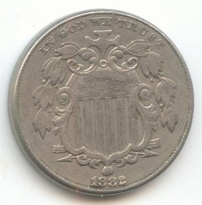 1882 Shield Nickel, Original XF