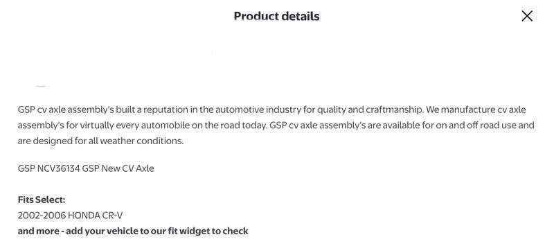 Conjunto de eje CV-Nuevo eje CV GSP NCV36134 para Honda CR-V 02-06 Foto 3 de 3