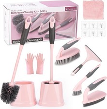 Pink Toilet Brush  Holder Set 14 PCS Bathroom Cleaning Kit