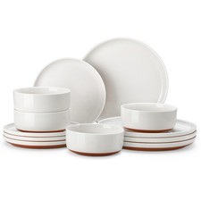 Plates and Bowls Sets, 12 Pieces Modern Stoneware Dinnerware Set for 4 Kitche...