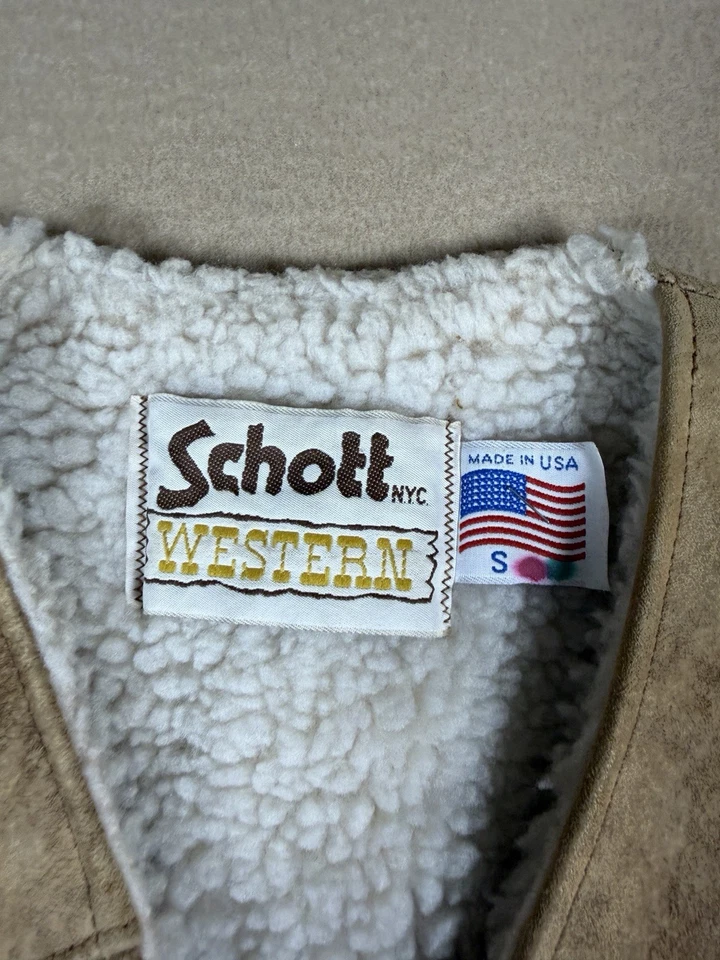 Chaleco Sherpa Western Vintage Schott Western Hecho en EE. UU. Gamuza Cuero Para Hombres S Foto 2 de 4