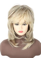 Women 70s 80s Disco Rock Mullet Wig Layered Fluffy Blonde Mixed Brown Hallowe...