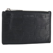BALENCIAGA Card Case Leather Black 717784 Auth 146092