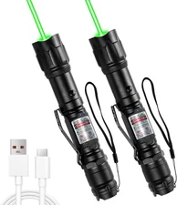 [2 Packs] Rechargeable Professional Green Line Light Flashlight Long 2 Packs 