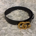 Gucci Logo Buckle Belt Black Gold Metal 75/80