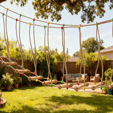 2M Wooden Climbing Rope Ladder for Backyard Obstacle Course Outdoor Fun