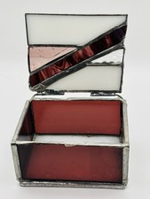 Vintage Artisan Multicolored Stained Glass Trinket Jewelry Box Hinged Lid 3.5  